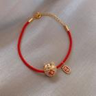Ox Alloy Red String Bracelet 1 Pair - Gold & Red - One Size
