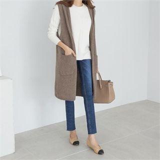 Wool Blend Hooded Long Knit Vest