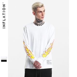 Dip-back Flame-print Long-sleeved T-shirt