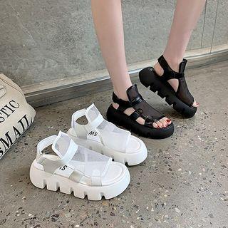 Platform Mesh Panel Adhesive Strap Sandals