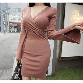 V-neck Slit-hem Dress
