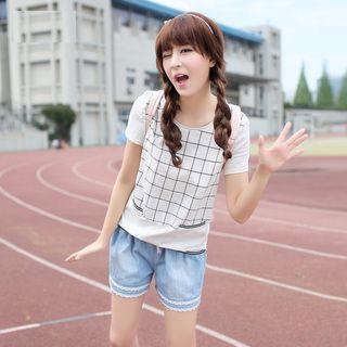 Set: Check Short-sleeve T-shirt + Denim Shorts