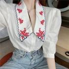 Floral Embroidered Balloon-sleeve Shirt