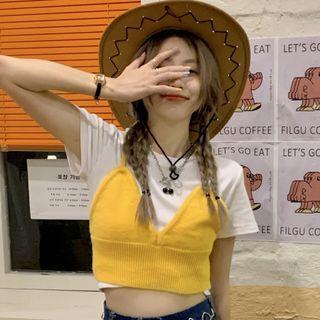 Short-sleeve Cropped T-shirt / Knit Cropped Camisole Top