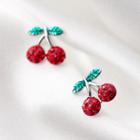 Cherry Ear Stud 1 Pair - S925 Silver - Green & Red - One Size