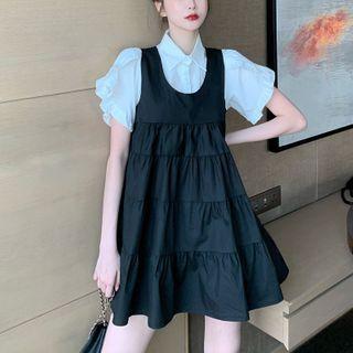 Balloon-sleeve Shirt / A-line Pinafore Dress