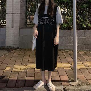Elbow-sleeve Paneled Midi T-shirt Dress