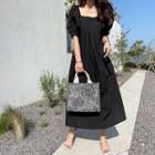 Puff-sleeve Long Trapeze Dress