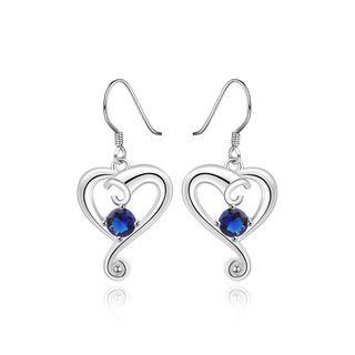Simple And Romantic Heart-shaped Blue Cubic Zircon Earrings Silver - One Size