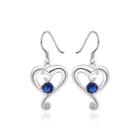 Simple And Romantic Heart-shaped Blue Cubic Zircon Earrings Silver - One Size