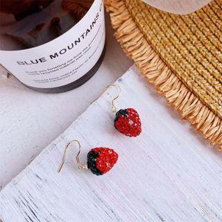 Rhinestone Strawberry Dangle Earring 1 Pair - 925 Silver - Green & Red - One Size