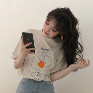 Short-sleeve Orange Print T-shirt Oatmeal - One Size