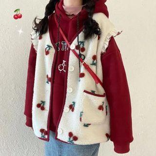 Cherry Fleece Vest / Lettering Hoodie