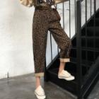 Cropped Leopard Patterned Straight-fit Pants