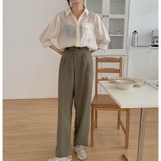 3/4-sleeve Shirt / High-waist Wide-leg Pants