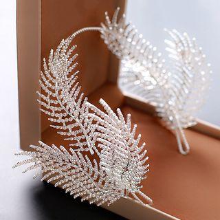 Rhinestone Leaf Bridal Hair Band / Drop Clip-on Earring / Set