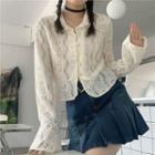 Long-sleeve Lace Top / Denim Mini Skirt
