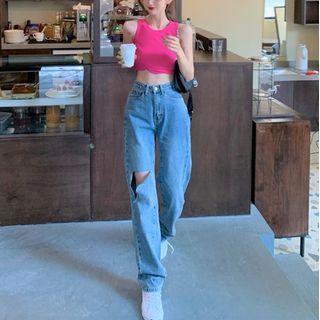 Cutout-knee Straight-fit Jeans