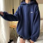 Letter Embroidered Hoodie Sapphire Blue - One Size