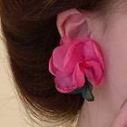 Flower Checker Dangle Earring 1 Pair - Silver Needle - Rose Pink - One Size
