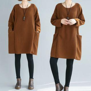 Long-sleeve Pocketed Midi A-line Dress