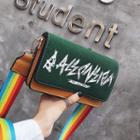 Faux Leather Lettering Rainbow Strap Crossbody Bag