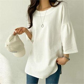 Drop-shoulder Shirred Sleeve Top