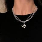 Letter W Pendant Alloy Necklace Silver - One Size