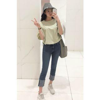 Cuff-hem Slim Straight-cut Jeans