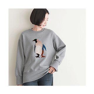 Penguin Applique Wide-band Hem Sweatshirt