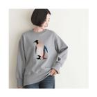 Penguin Applique Wide-band Hem Sweatshirt