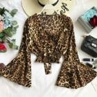 Boot-cut Sleeve V-neck Printed Blouse