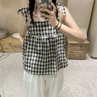 Gingham Flowy Camisole Top Black & White - One Size