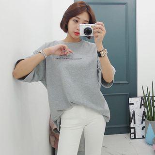 Tall Size Elbow-sleeve Letter-printed T-shirt