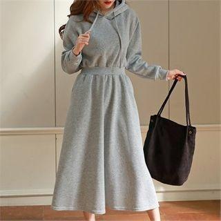 Gathered-waist Midi Hoodie Dress Black - One Size