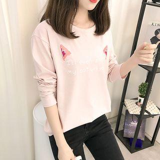 Cat Ear Print Long Sleeve T-shirt