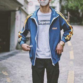 Couple Matching Contrast-trim Lettering Zip Jacket
