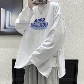 Long Sleeve Lettering Button-up T-shirt