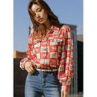 Horse-patterned Chiffon Blouse Red - One Size