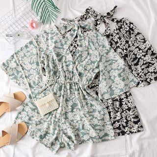 Open Tie-back Printed V-neck Playsuit