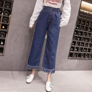 Denim Frayed Bell-bottom Pants Wide-leg Pants