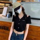 Short-sleeve Cut-out Collared Cropped T-shirt