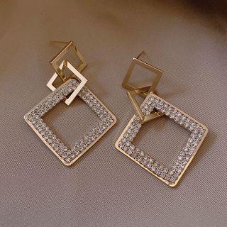 Rhinestone Square Dangle Earring 1 Piece - As Shown In Figure - One Size
