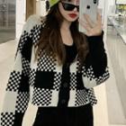Checkered Open-front Cardigan Black & White - One Size