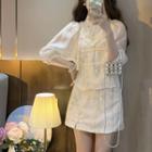3/4-sleeve Frog-button Blouse / Mini A-line Skirt