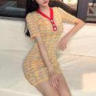 Short-sleeve V Neck Flower Dress
