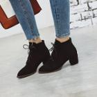 Faux Leather Block Heel Pointed Ankle Boots
