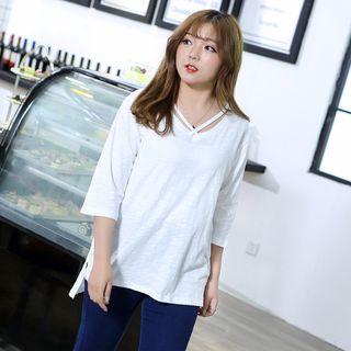 3/4-sleeve Strap Detail T-shirt