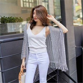 Fringe-trim Sheer Shawl Cardigan