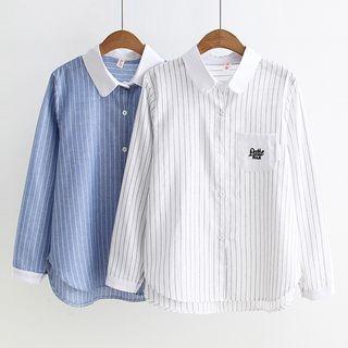 Embroidered Pocket Pinstriped Shirt